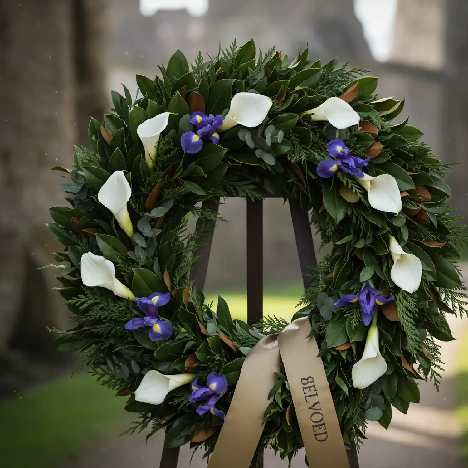 Dignified funeral wreath with white lilies